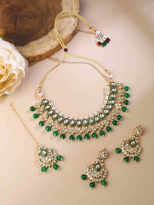 Green Pearl Studded Bridal Jewellery Set