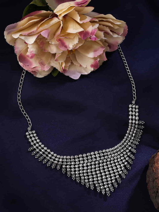 Silver Plated Beads Oxidised Choker Necklace for Women