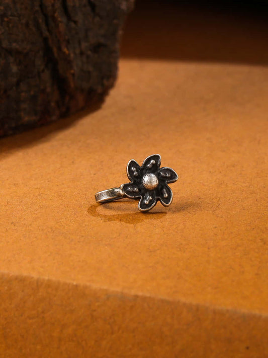 Oxidised Flower Design Nose Pin for Women