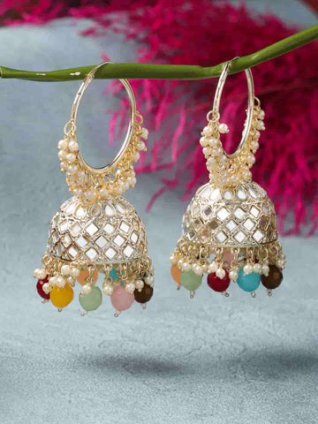 Colorful Mirror Jhumka Earrings For Women