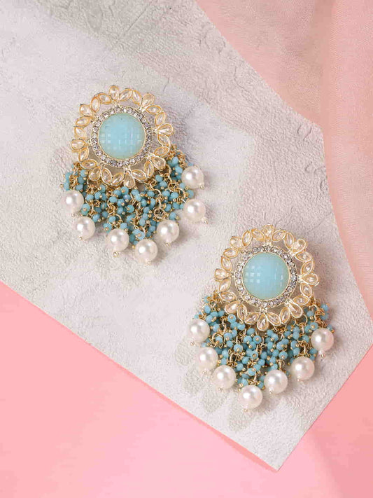 Gold Plated Turquoise Stone Dangle Earrings