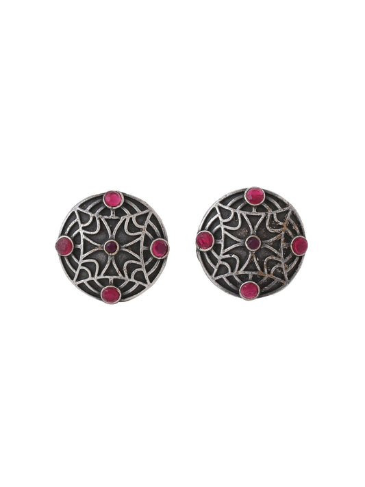 Oxidised Toe Rings For Women With Pink Stone