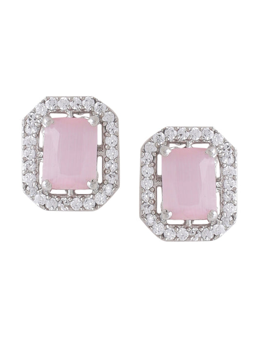 Pink Square Diamond Studs Earrings