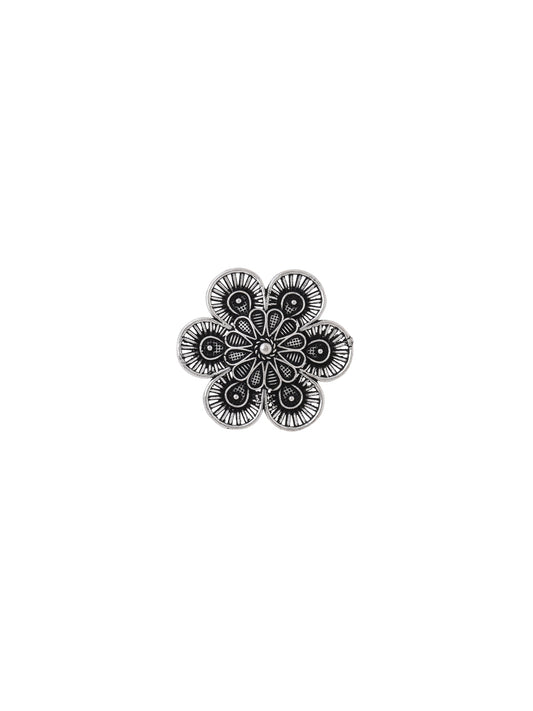 Oxidised Floral Shape Adjustable Ring For Women