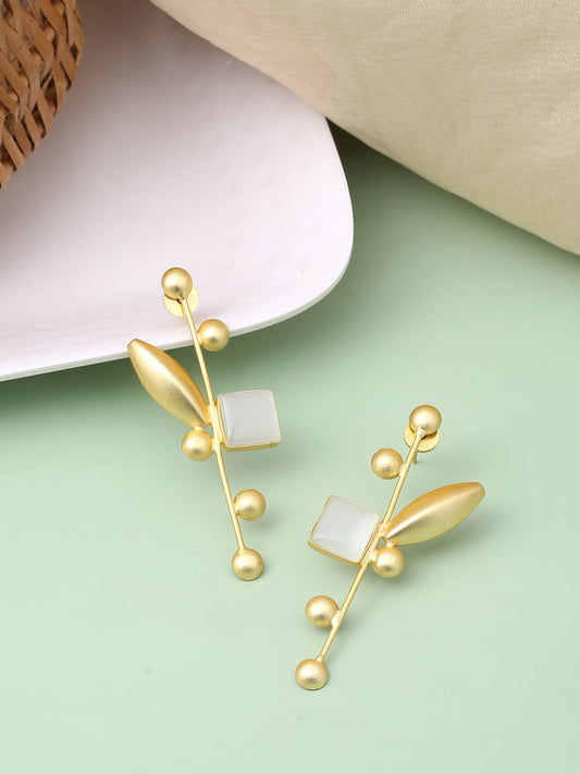 Matte Gold-Plated Raw Stone Dangle Earrings