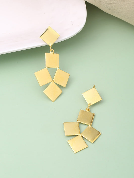 Gold-Plated Square Shape Drop Earrings