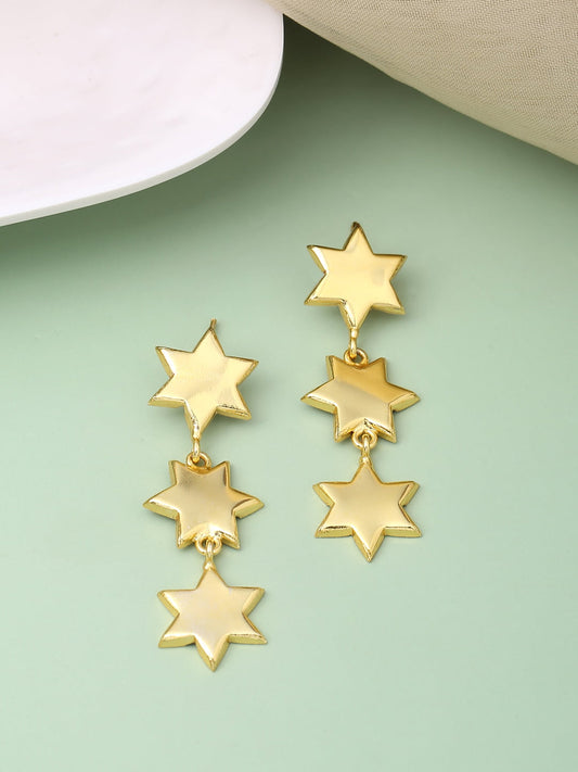 Star Shape Gold-Plated Drop Earrings