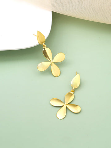 Gold-Plated Flower Shape Drop Earrings