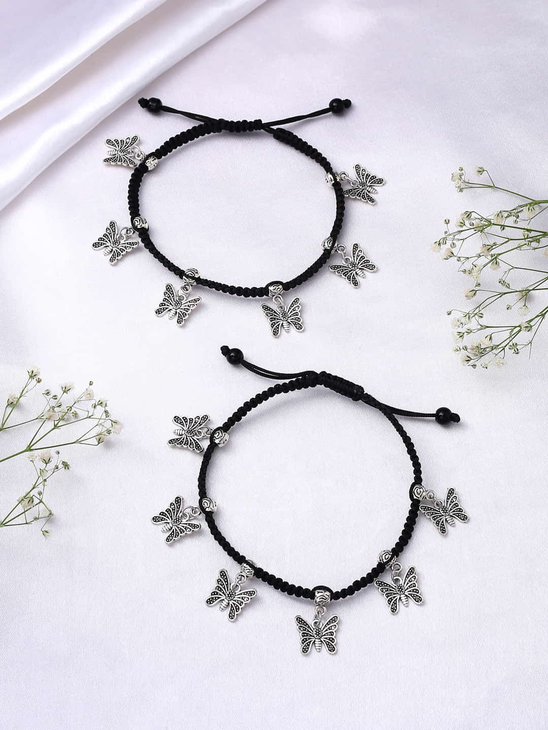 Black Thread Butterfly Charm Anklet For Women