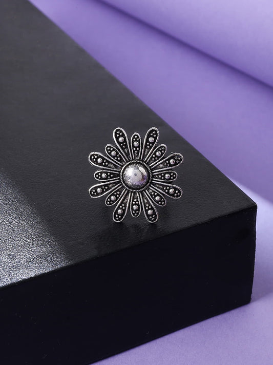 Flower Shape Oxidised Ring For Women