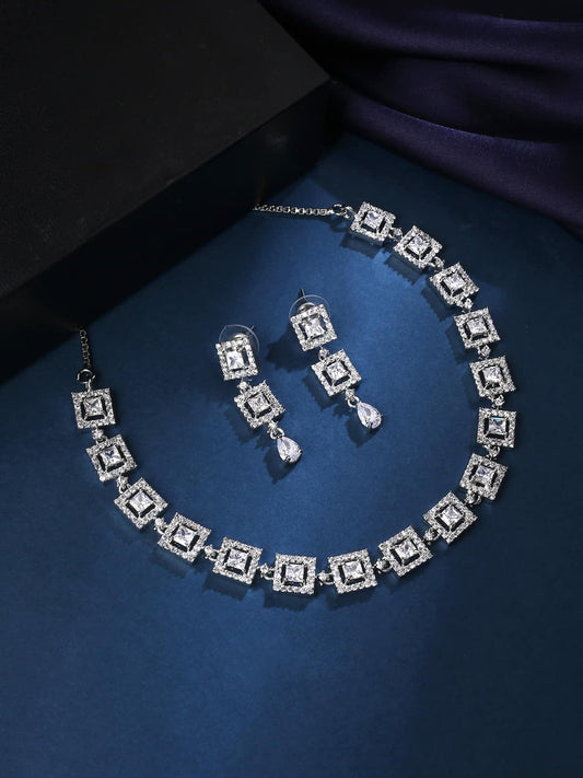 White American Diamond Necklace Set