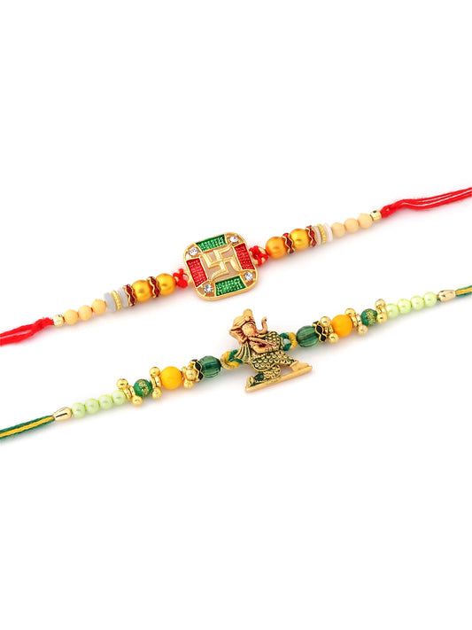 Set of 2 Lord Ganesha and Swastika Rakhi for Brother