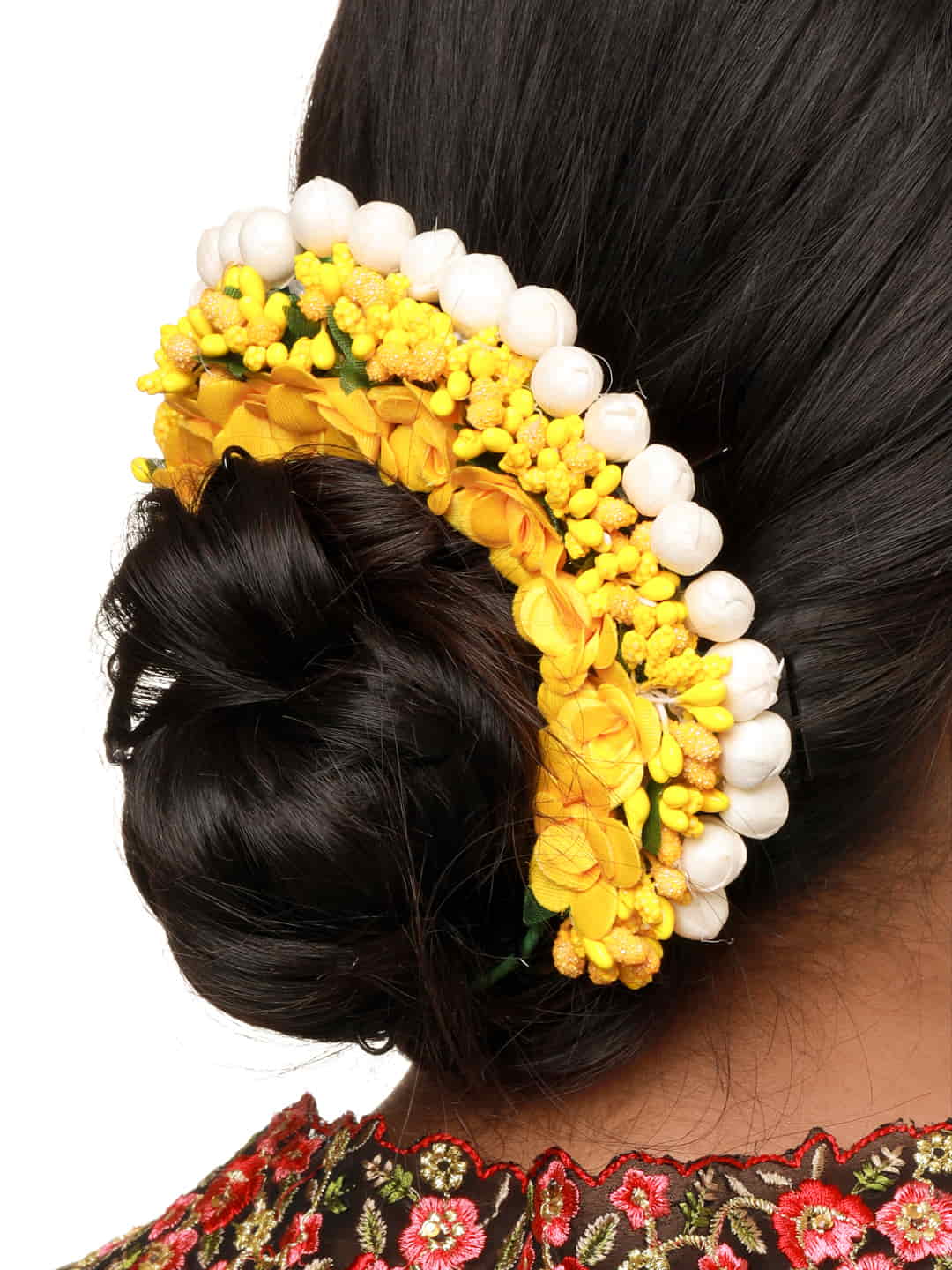 Yellow Flower Gajra Hair Accessories For Women