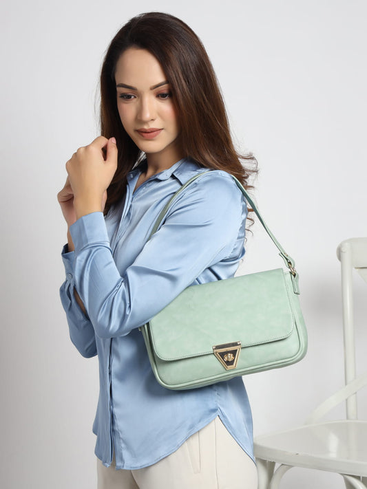 Sea Green Solid Shoulder Bag with Detachable Sling