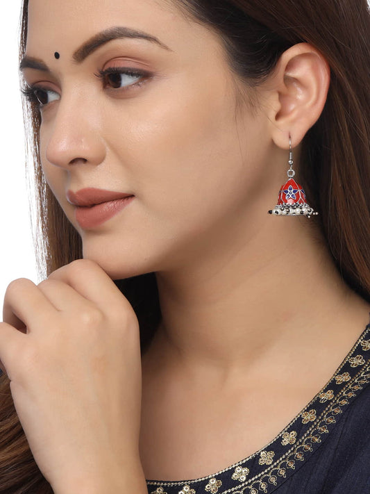 Oxidised Floral Enameled Jhumki Earrings