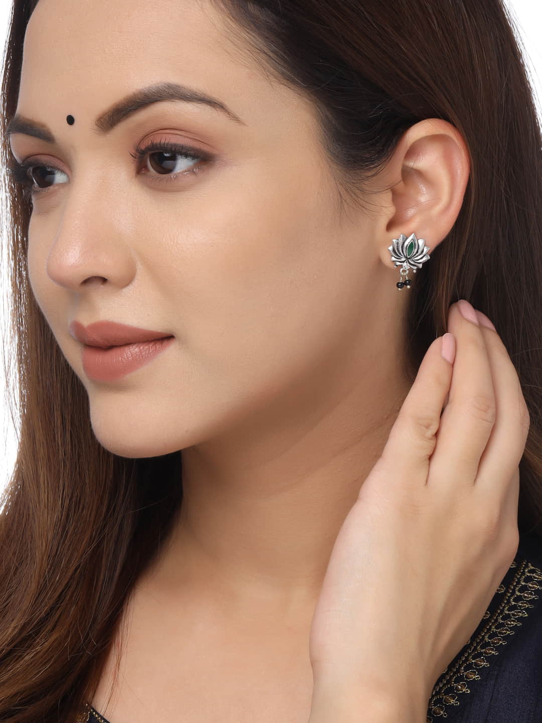 Lotus Shape Oxidised Jhumki Earrings