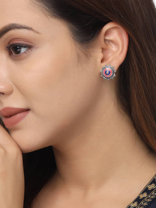 Enameled Round Shape Oxidized Stud Earrings