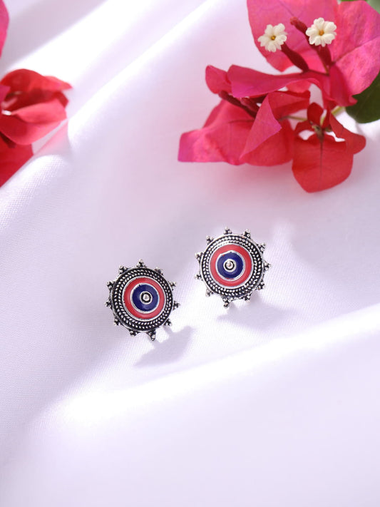 Enameled Round Shape Oxidized Stud Earrings