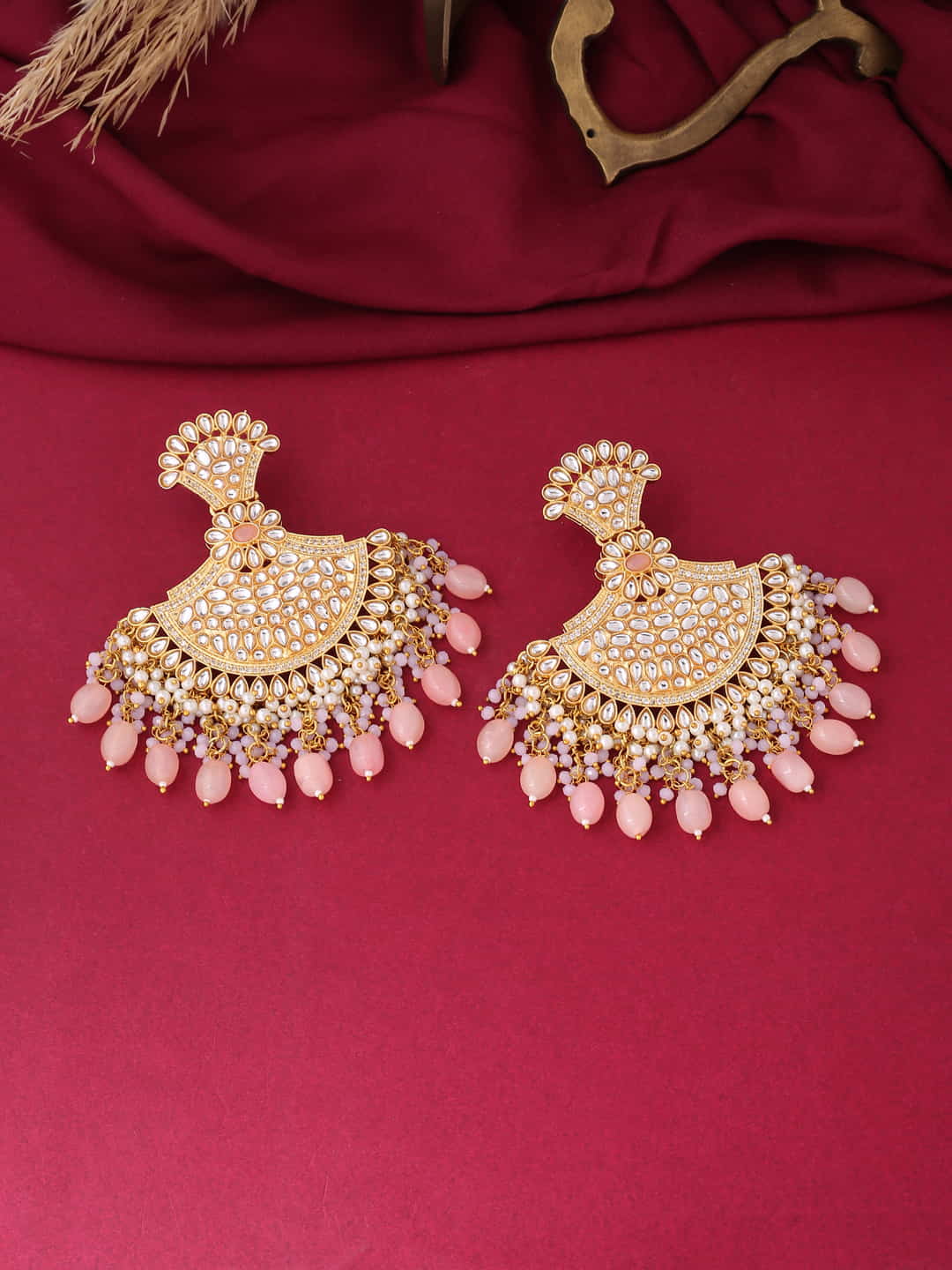 Flipkart.com - Buy RUBANS Rubans Gold Plated Handcrafted Kundan & Pink  Enamelled Beads Chandbali Earrings Brass Chandbali Earring Online at Best  Prices in India