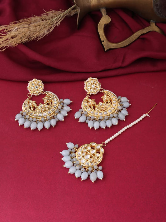 Traditional Earrings and Maang Tikka Set-Grey