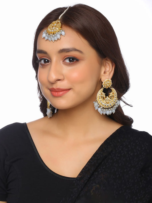 Traditional Earrings and Maang Tikka Set-Grey