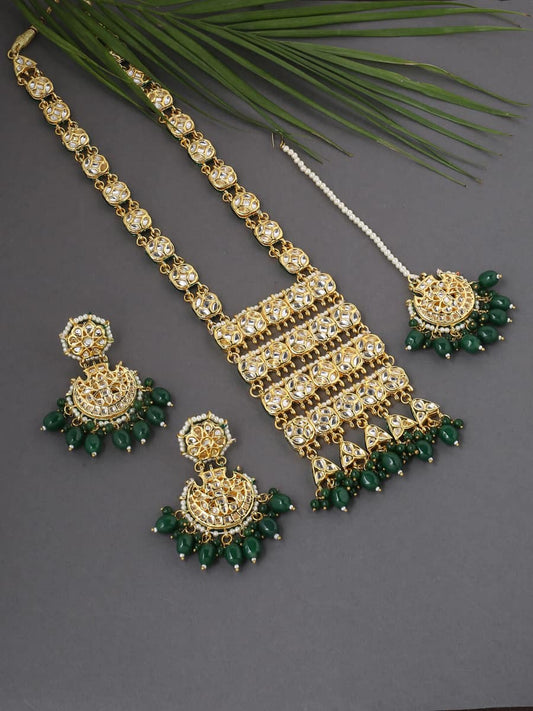 Gold Plated Long Necklace Set With Maang Tikka