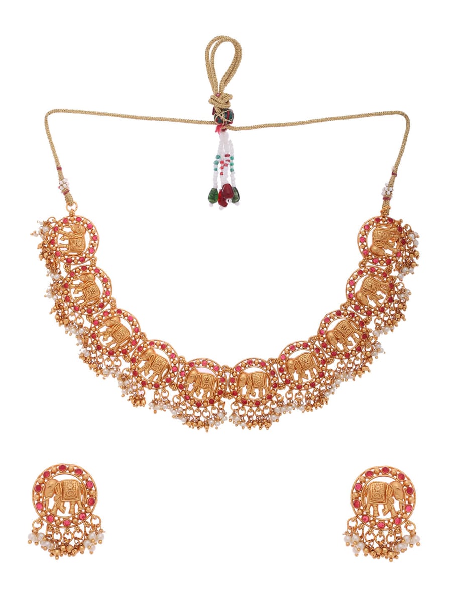 elephant-shape-gold-plated-choker-necklace-set-viraasi