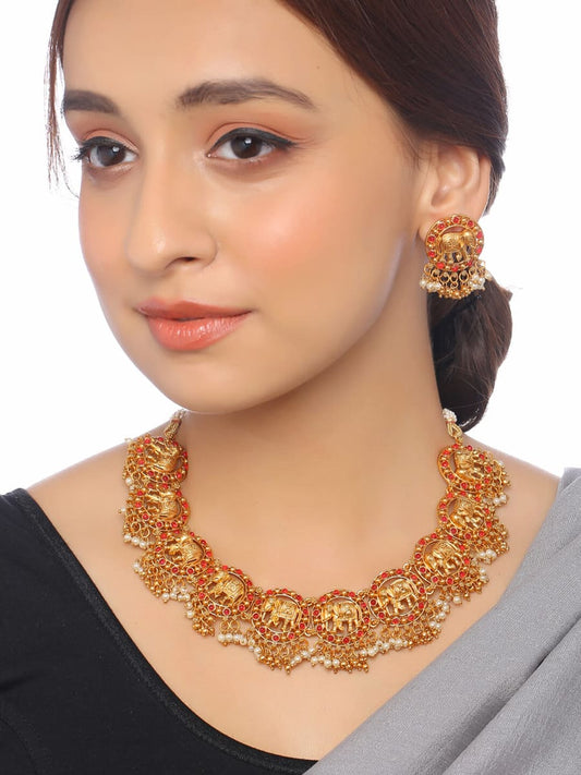 Elephant Shape Gold Plated Choker Necklace Set