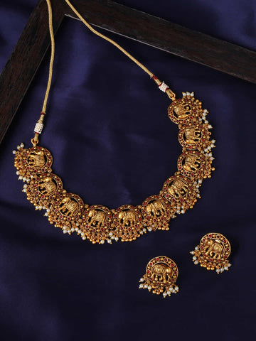 Elephant Shape Gold Plated Choker Necklace Set