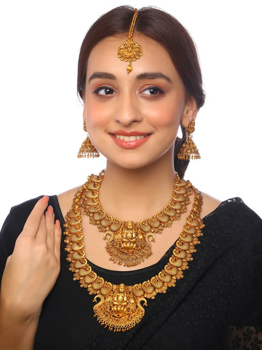 Traditional Gold Plated Necklace Set With Jhumka Earring