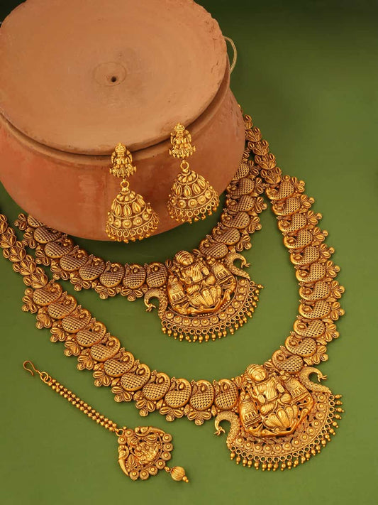 Traditional Gold Plated Necklace Set With Jhumka Earring