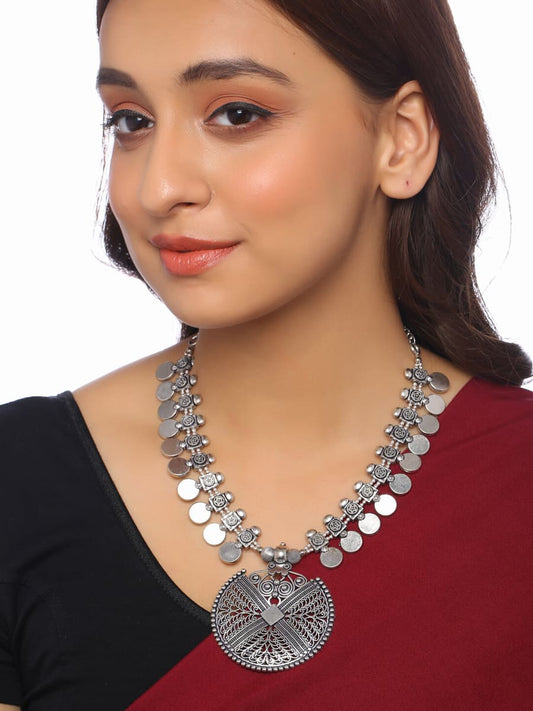 Ethnic Oxidized Silver Pendant Necklace