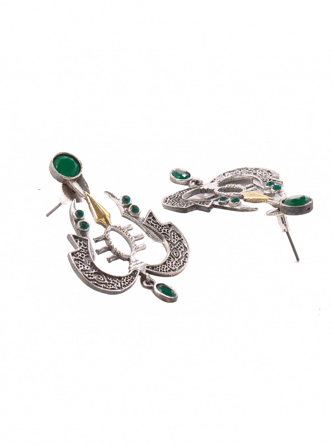 trishul-shape-dual-tone-green-stone-earrings-viraasi