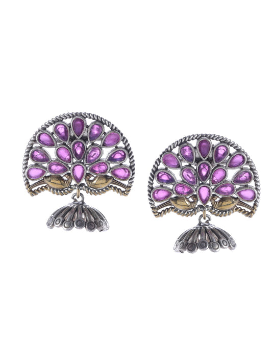 peacock-shape-dual-tone-pink-stone-jhumki-earring-pink-viraasi