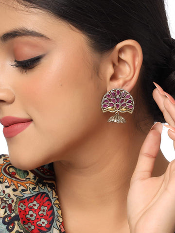 peacock-shape-dual-tone-pink-stone-jhumki-earring-pink-viraasi