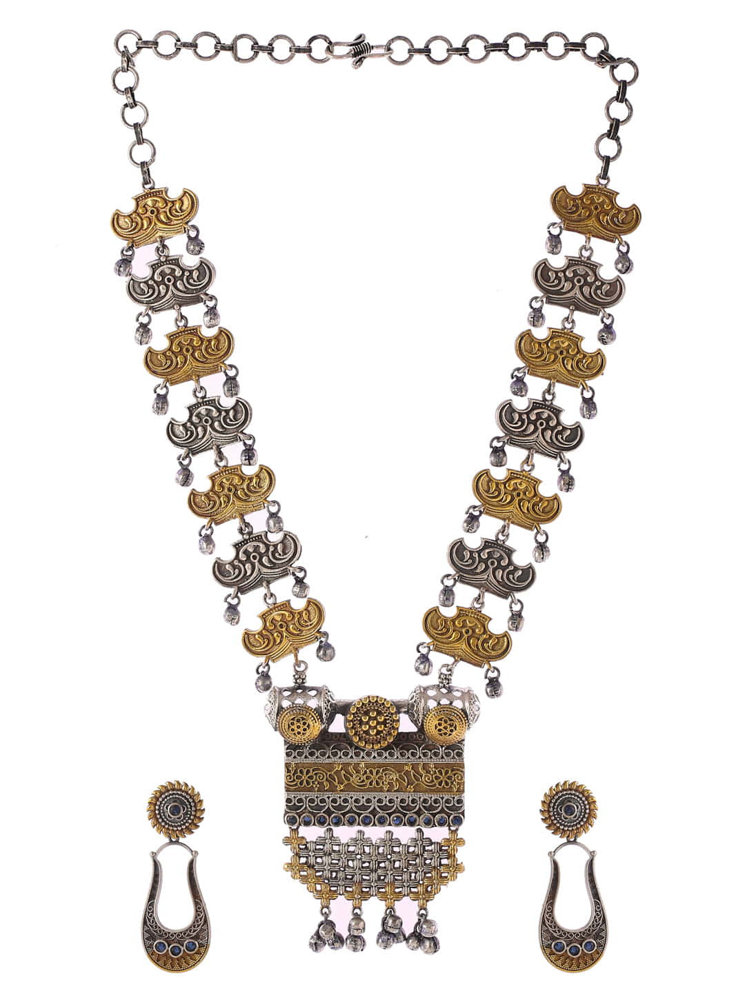 traditional-dual-tone-necklace-set-with-blue-raw-stones-viraasi