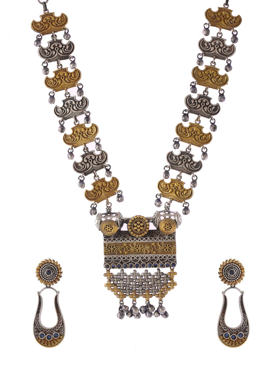 traditional-dual-tone-necklace-set-with-blue-raw-stones-viraasi