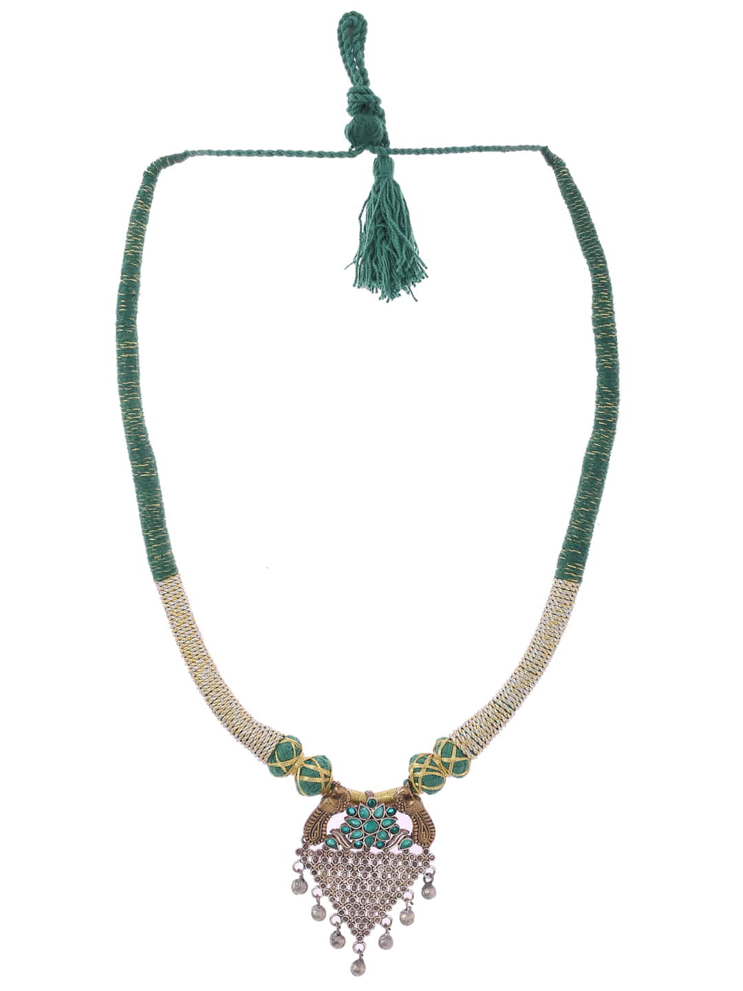 dual-tone-peacock-shape-green-thread-necklace-viraasi