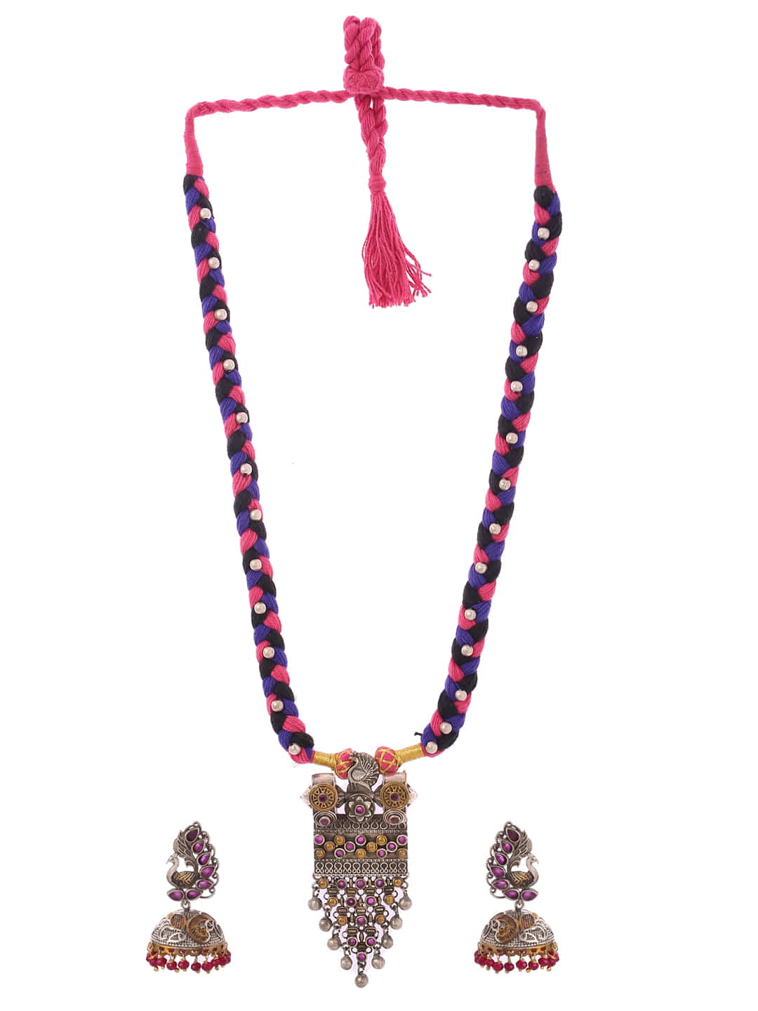 handmade-thread-necklace-with-earrings-for-women-multicolor-viraasi