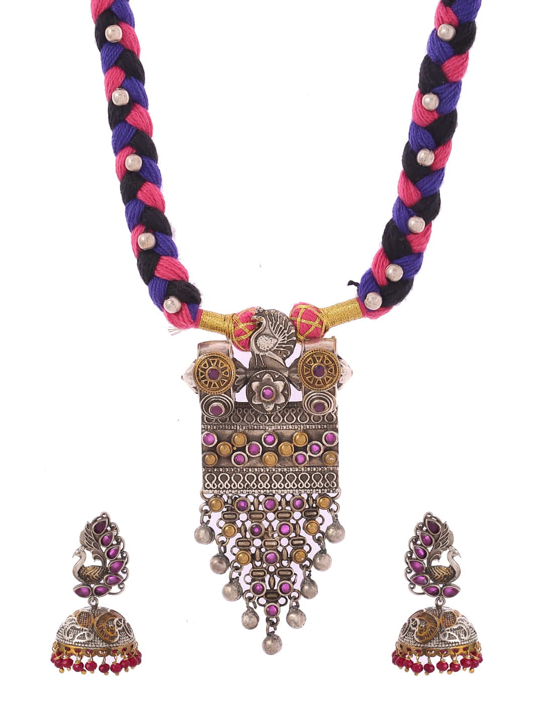 handmade-thread-necklace-with-earrings-for-women-multicolor-viraasi