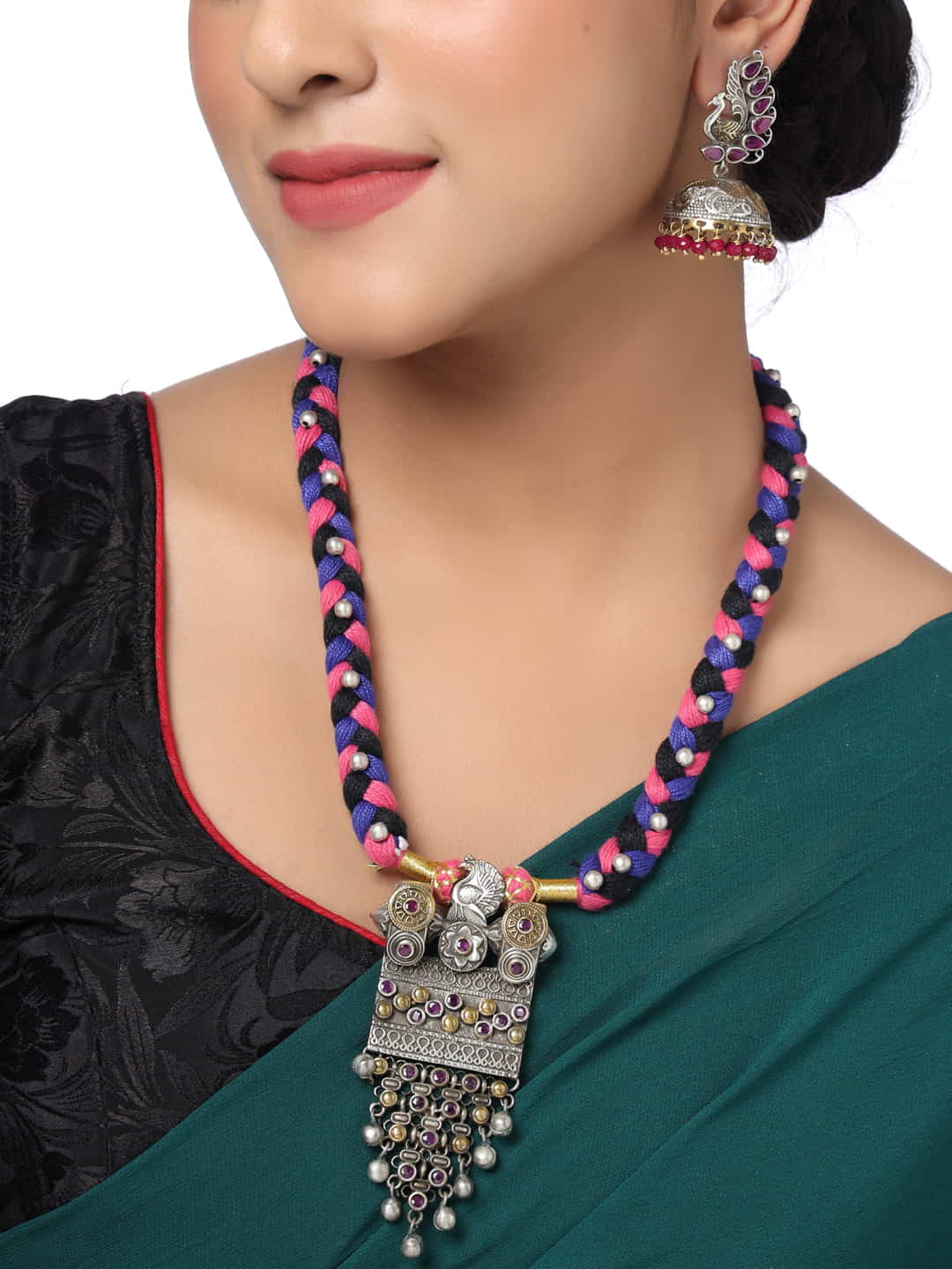 handmade-thread-necklace-with-earrings-for-women-multicolor-viraasi