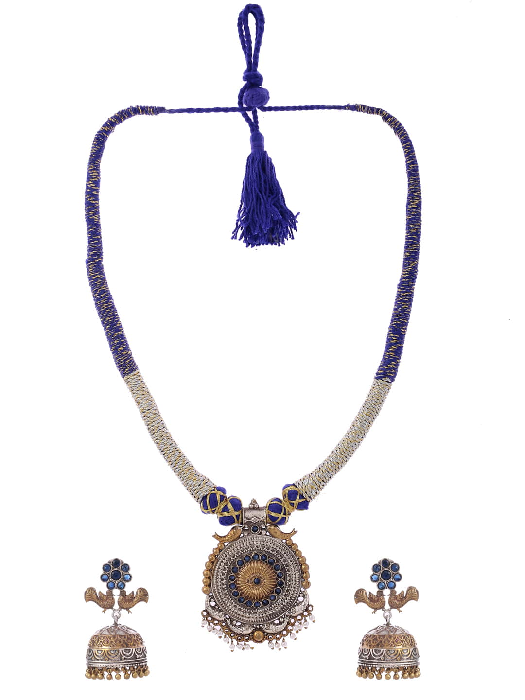 handmade-round-shape-dual-tone-thread-necklace-set-viraasi