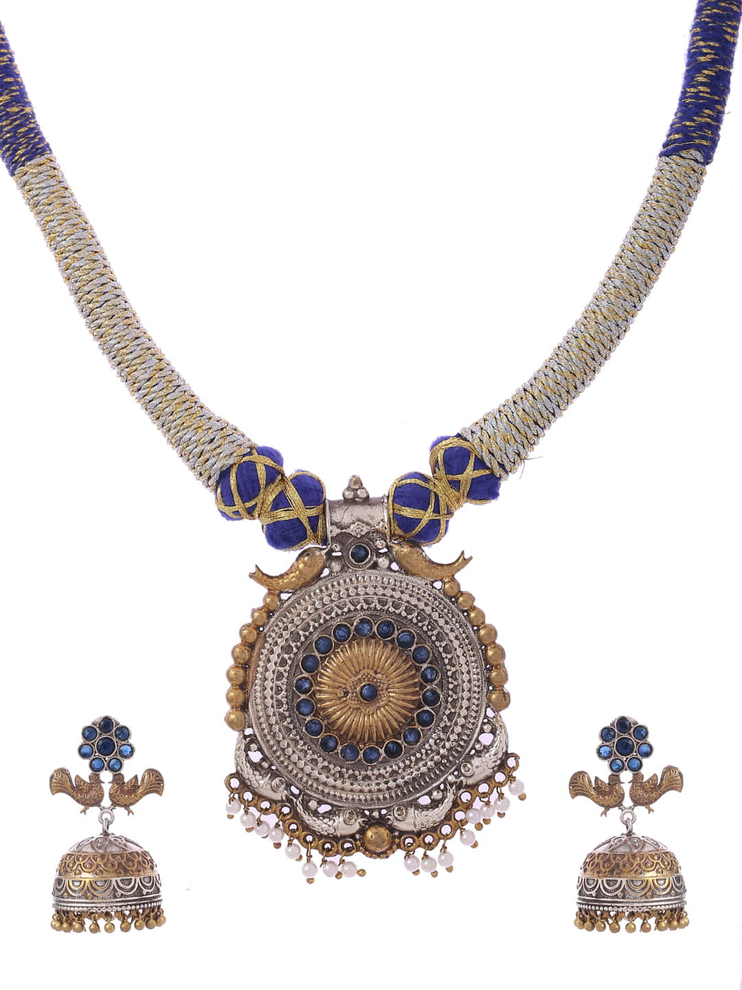 handmade-round-shape-dual-tone-thread-necklace-set-viraasi