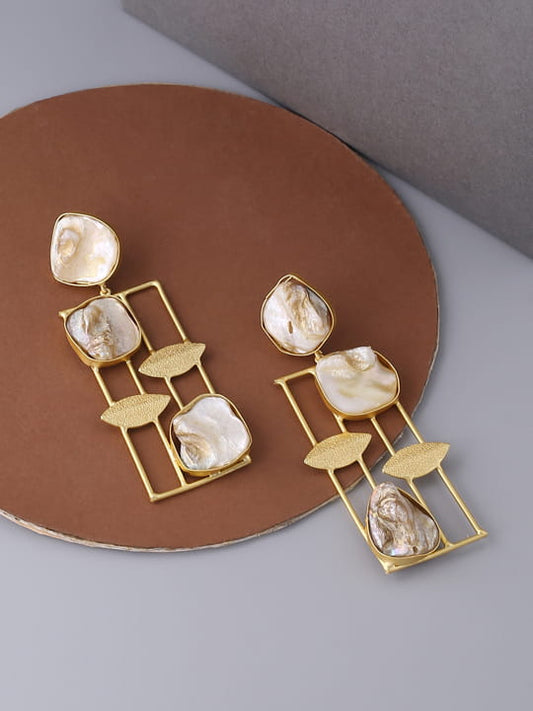 Gold Plated Raw Stone Drop Earrings