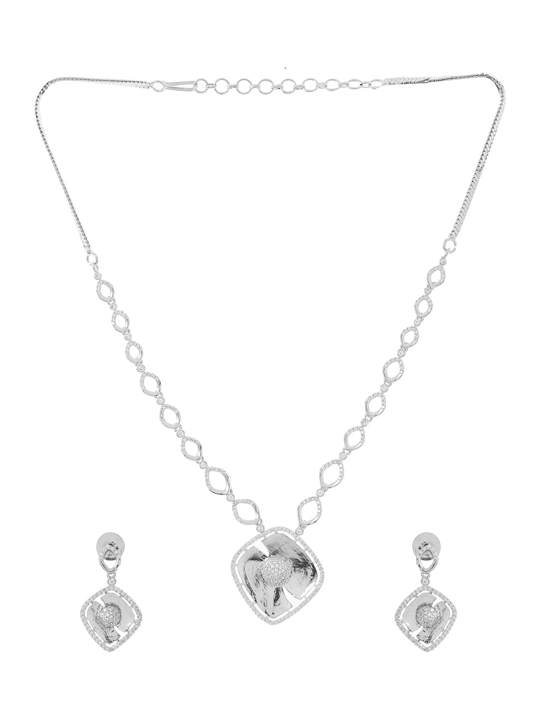 silver-plated-diamond-chain-pendant-necklace-with-earrings-viraasi