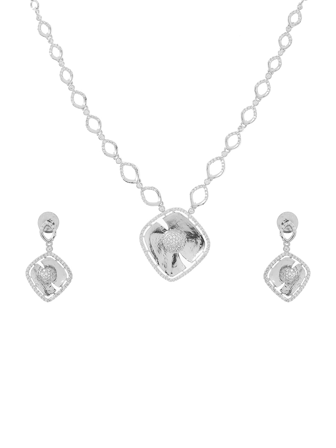 silver-plated-diamond-chain-pendant-necklace-with-earrings-viraasi