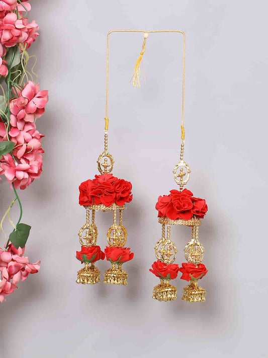 Gold Plated Red Flower Bridal Kaleera for Women and Girls