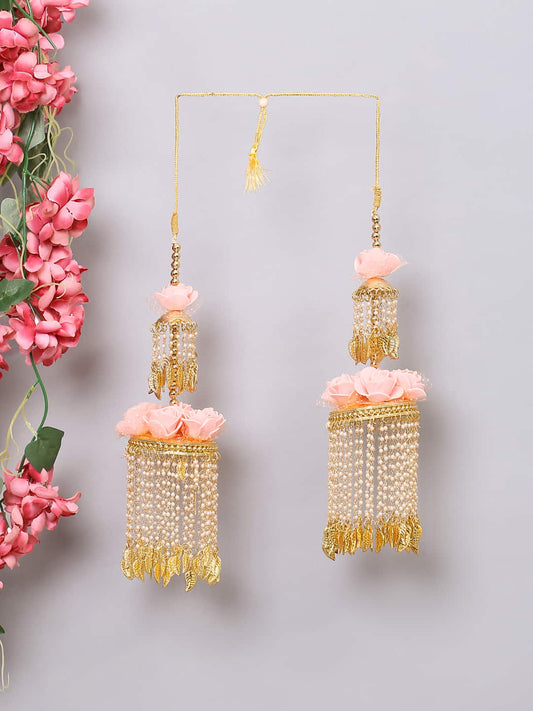 Gold Plated Bridal Kaleera Set with Pink Flowers