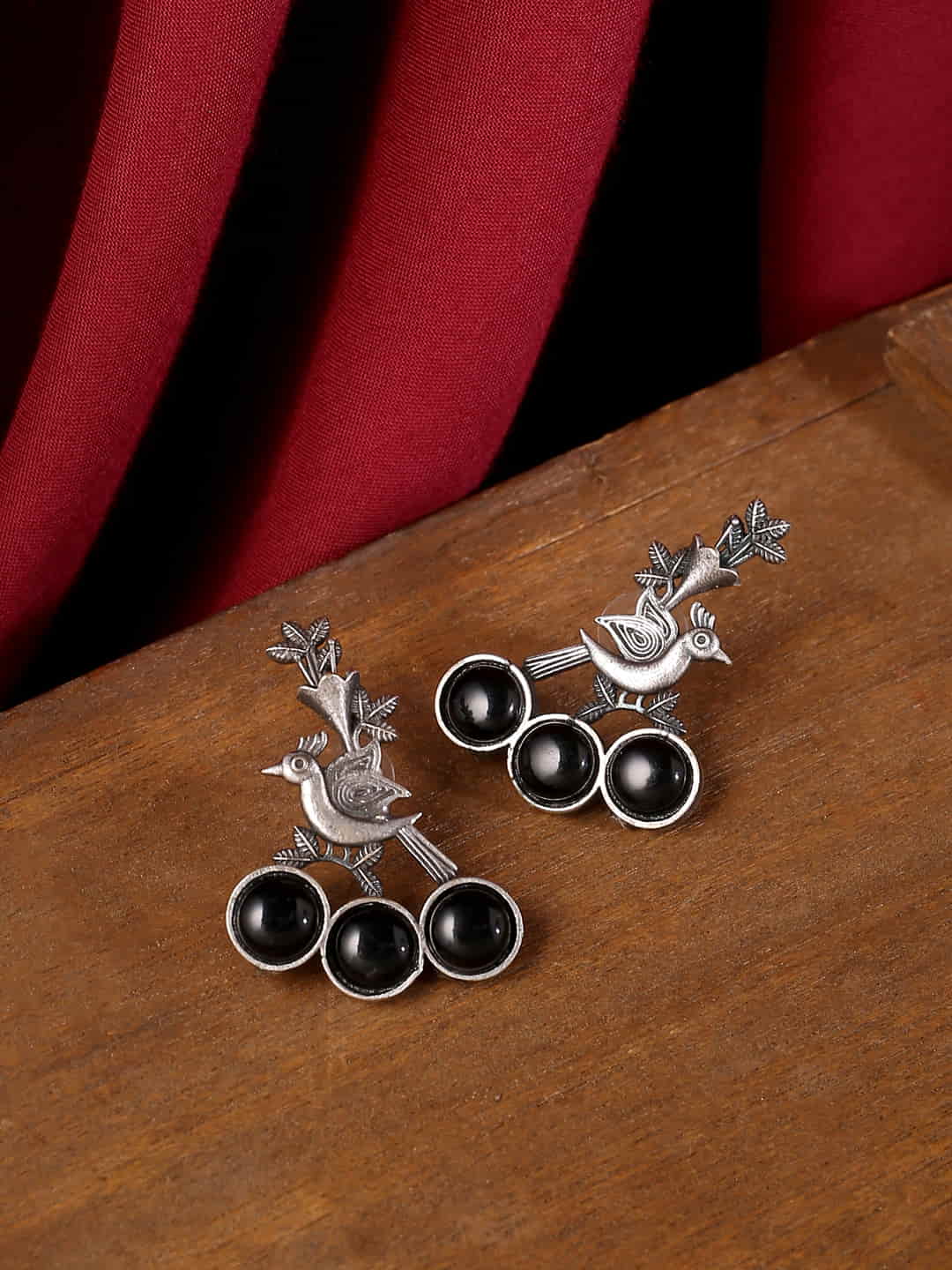 peacock-shape-oxidized-earrings-with-black-stone-viraasi