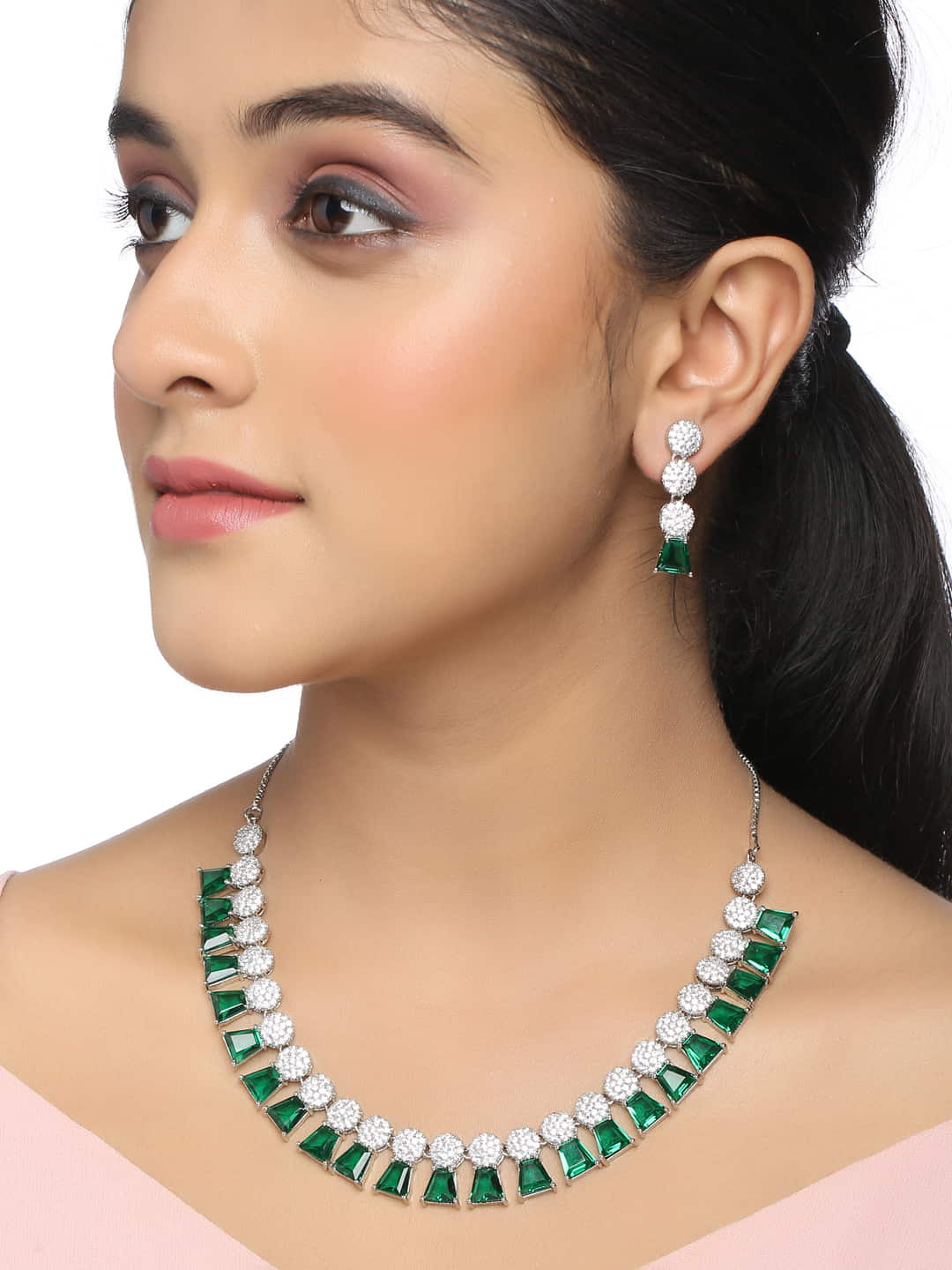 silver-plated-american-diamond-necklace-set-emerald-color-viraasi